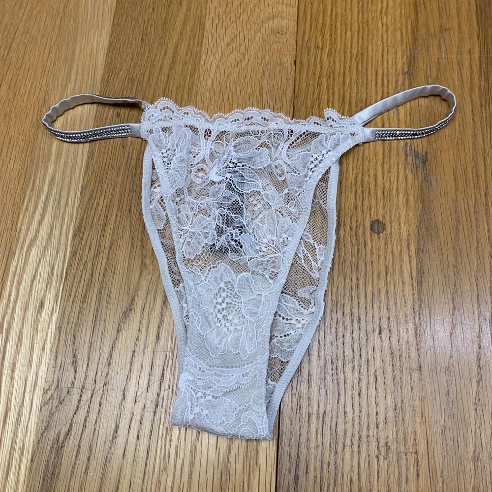 Victoria's Secret Very Sexy White Lace Rhinestone Shine Strap Brazilian Panty M‎